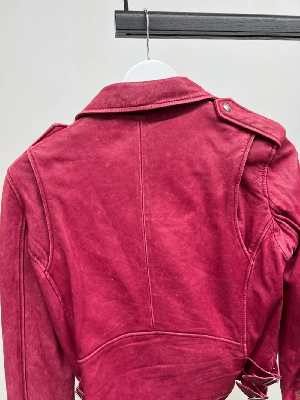 IRO Raspberry Leather Biker Jacket - Picture 7 of 9